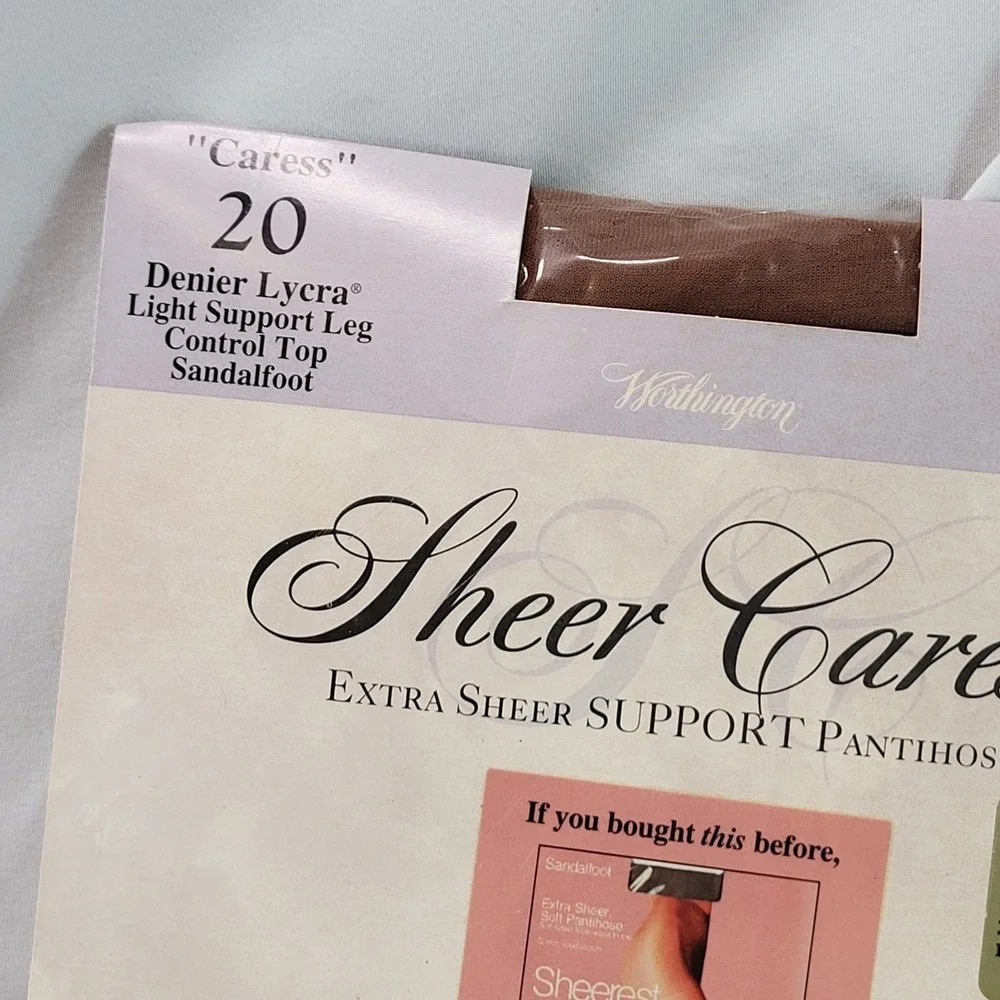 JCPenny Sheer Caress Extra Sheer Support Pantyhose Queen Short Beige Sandalfoot